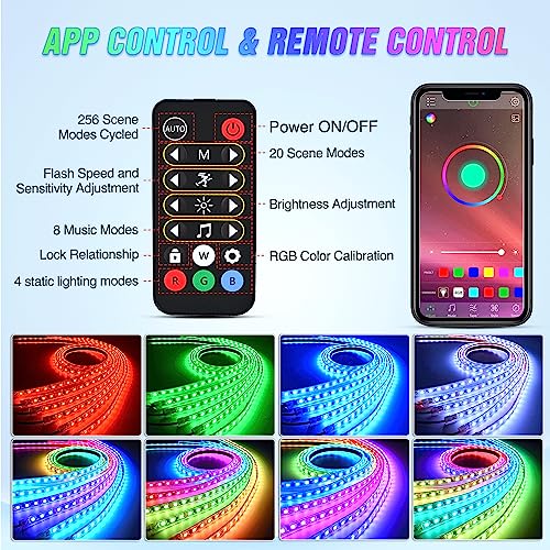 6PCS Dream Color LED Underglow Lights with APP & Remote Control