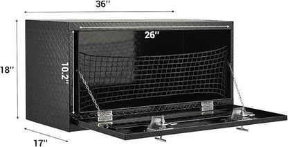Underbody Truck Box,36 Inch Pickup Storage Box, Aluminum Diamond Plate Tool Boxes with Handle and Keys, Heavy Duty Waterproof Trailer Storage Box with T-Handle Latch for Truck, Van, Trailer, Black