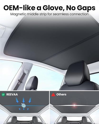 REEVAA 2025 Upgrade Tesla Model S Sunshade Roof [No Gaps, No-Sagging] Tesla S Accessories Heat Insulation Foldable Glass Sunroof Cover for Model S 2022-2025, 2PCS, Black