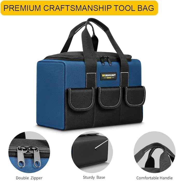 Small Tool Bag, Waterproof Tool Bag Organizer 1680D Tool Bags for Men Heavy Duty, with Multi-Pockets for Electricians, Blue