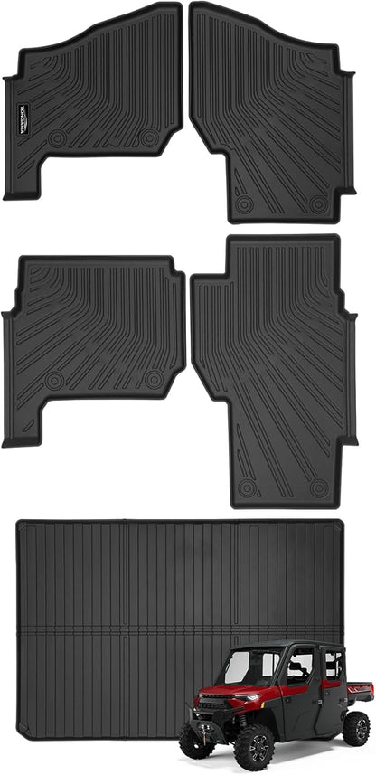 Tongama-Floor Mats for 2019-2025 Polaris Ranger Crew XP 1000 (4 Passenger), All Weather TPE Floor Liners and Trunk Mat for Polaris Ranger Crew XP 1000 Waterproof Interior Accessories
