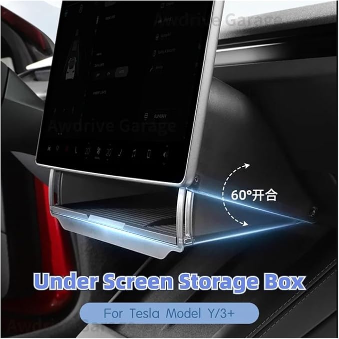 Under Screen Storage Box Compatible for Tesla Model Y/3+ Highland 2024 Central Control Hidden Storage Box Organizer Tray Car Accessories Car Center Console Dashboard Accessories(My Black LHD)
