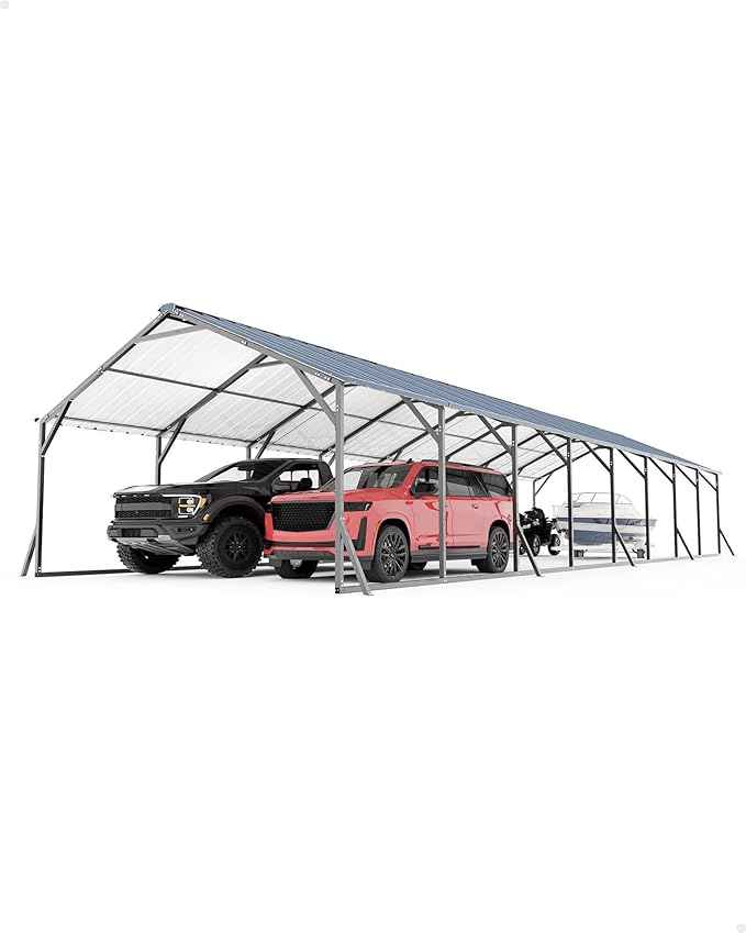 GarveeLife 20'x40'x12' Metal Carport for Multiple Vehicles, Heavy Duty Car Ports, Vertical Roof Design, All-Weather Use, for Full-Size Pickup Trucks, Boats, and Tractors