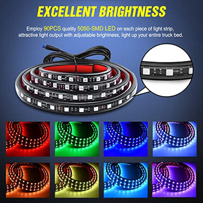 3PCS 60 Inch RGB Truck Bed Light Strip 270 LED Neon Accent LED