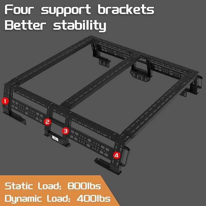 CLAMBER Overland Bed Rack for Full-Size Pickup with/Without Bed Rails | Adjustable Width Compatible with Ford F-Series, Silverado, Sierra, Ram, Titan & XD, Tundra(See Image for Size Chart)