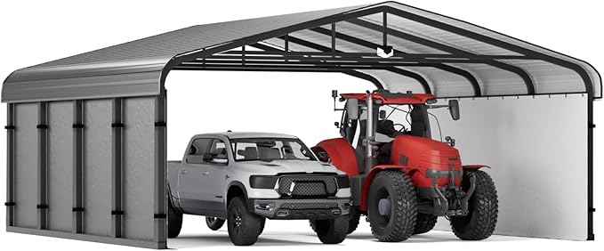 Metal Carport 20x20,Car Port Heavy Duty Metal for Snow,Car Tent Garage with Galvanized Metal Roof,Outdoor Two Car Carports All Weather