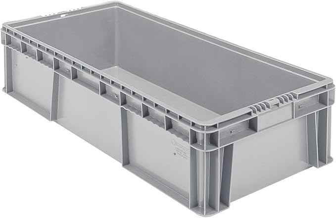 Buckhorn SW3215080201000 Plastic Straight Wall Storage Container Tote, (32-Inch x 15-Inch x 7-1/2-Inch), light grey
