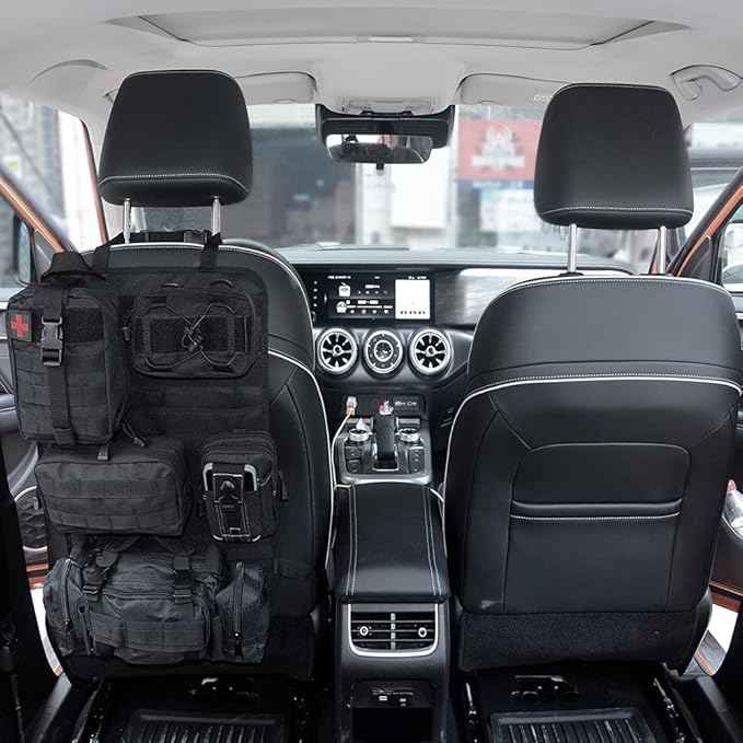 Universal Tactical Vehicle Back Seat Organizer with 5 Molle Pouch Molle Pouches Truck Seat Organizer Tactical Gear for Car Truck Ford Jeep Vehicle
