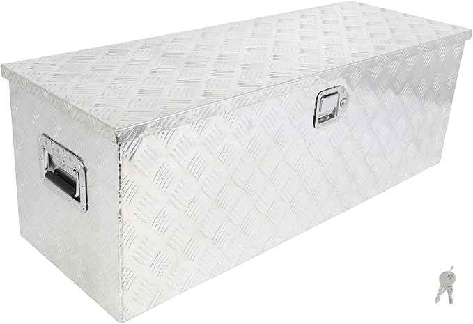 SCITOO 44 Inch Diamond Plate Truck Bed Tool Box,Heavy Duty Aluminum Crossover Storage for Most Full Size Pickups,Lockable Weatherproof Chest,Fits 44" Truck Beds,Easy Access to Load and Unload
