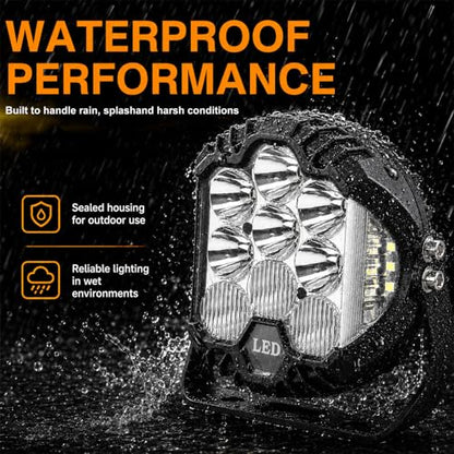 4pcs 5 Inch White Round Offroad Lights LED Pods with Amber DRL 90W LED Light Pods 270° Wide Range Super Bright Side Shooter with Wiring Harness kit for Truck Pickup ATV UTV SUV