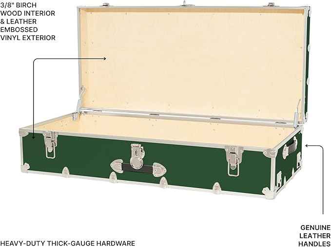 Rhino Trunk & Case Trundle Home Storage & College Trunk With Wheels - 44”x20”x12” - 1500+ lbs Capacity. USA Made Secure Under-Dorm Bed Footlocker for Clothes and Food, and Underbed Shoe Storage Box