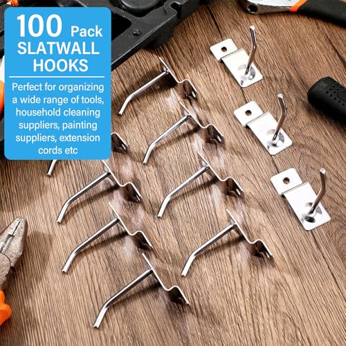 100 Pack Slatwall Hooks Silver Heavy Duty Slat Wall Hooks Metal Slatwall Accessories for Hanging Garage Retail Home Shop Display (100 Count)