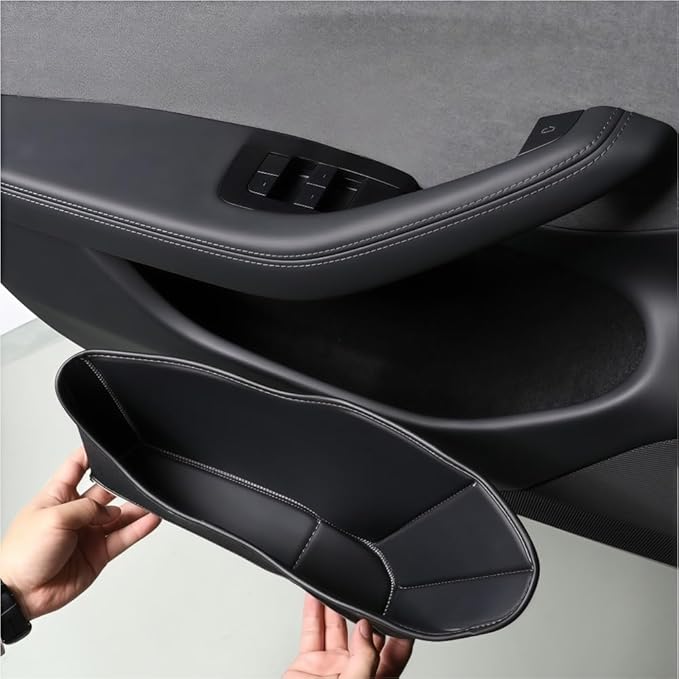 GGCLIMAX 4PCS Car Door Storage Pocket Leather Organizer Compatible with Tesla Model Y Juniper 2025/Model Y Launch 2025/Model 3 Highland 2024-2025 Road Trip Essentials(2024 New M3 Highland)