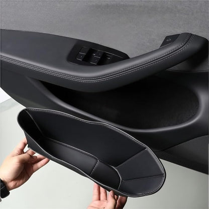 GGCLIMAX 4PCS Car Door Storage Pocket Leather Organizer Compatible with Tesla Model Y Juniper 2025/Model Y Launch 2025/Model 3 Highland 2024-2025 Road Trip Essentials(21-24 MY)
