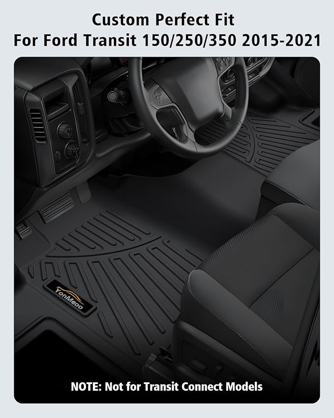 Floor Mats Custom for Ford Transit 2015-2021 150/250/350/350HD w/Carpet Flooring (Not for Transit Connect Models) All Weather TPE Rubber 1st Row Anti-Slip Floor Liners for Transit Accessories