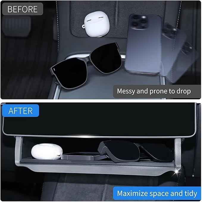 Center Console Screen Under Storage Box Compatible For Tesla Model 3/Y Juniper/Launch 2026, Center Console Hidden Storage Organizer Tray(Before 2023 Model 3Y)