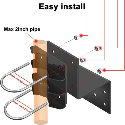 Antenna Mount Outdoor Antenna Pole Mast Mount Bracket- Heavy Duty Steel with U-Bracket Assembly + 6 Screws