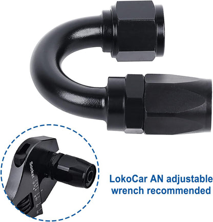 LokoCar 10AN Hose End Fitting 180 Degree Swivel For CPE Braided Hose Black 2Pcs