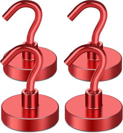 MIKEDE Magnetic Hooks Heavy Duty, 80LB Strong Magnet with Hook for Fridge, Super Neodymium Extra Strength Industrial Hooks for Hanging, Magnetic Hanger for Toolbox, Cruise, Grill(Red,4 Pack)