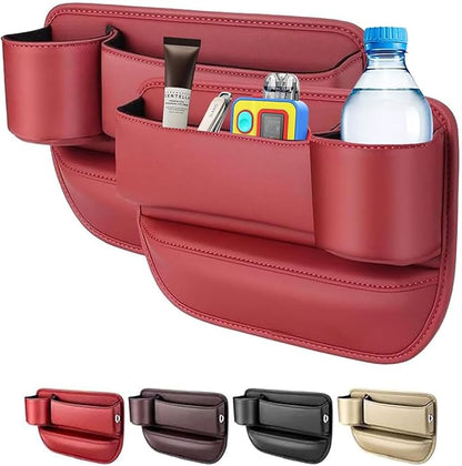2 Packs Car Seat Gap Filler Organizer for Tesla Model S 2016-2025, Leather Seat Storage Box Cup Holder, Phone, Keys, Sunglasses, Cards, Small Items, Car Accessories, Red