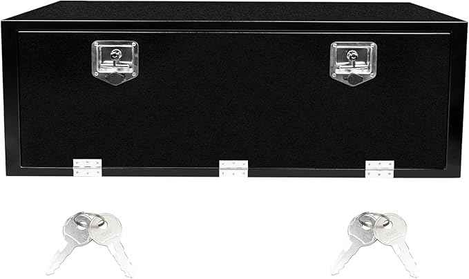 48 Inch Underbody Steel Truck Tool Box with T-Handle Latch Flatbed Tool Box Storage Box for Trailer Heavy Duty Truck Bed Lockable Storage Organizer Chest Black(48” x 18” x 18”)