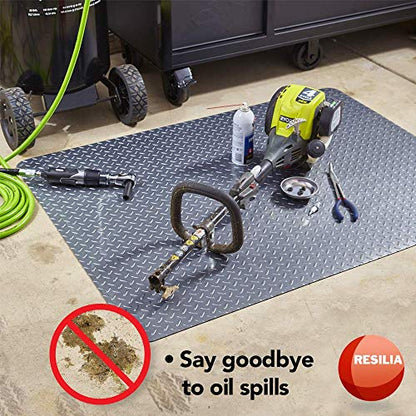 Garage Mat Prevents Stains Decorative Embossed Diamond Plate Pattern Black (12 Sq Ft)