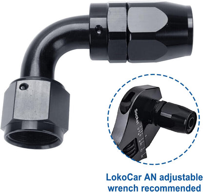 LokoCar 4AN Hose End Fitting 90 Degree Swivel For CPE Braided Hose Black 2Pcs