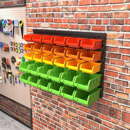 Wall Mounted Storage Bins Parts Rack 4 Colors Bin Organizer Garage Plastic Shop Tool (30 Count)