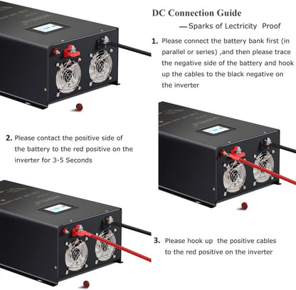 WZRELB 7000W Split Phase Pure Sine Wave Inverter, 48V DC to 120V/240V AC, 4 AC Outlets, Hardwire Terminal, High Efficiency up to 91.6%