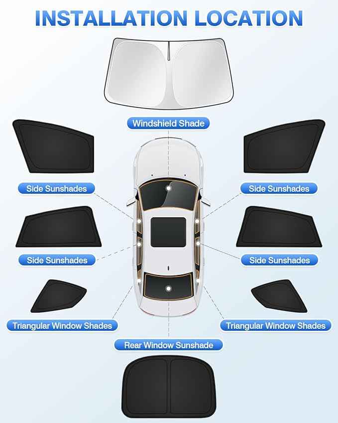 Sunshades for Tesla Model S 2012-2025 2026 (Not for Model S Plaid/Long Range) Windshield Sun Shade Side Rear Window Shade Cover Sun Visor Shield Privacy Protection Keep Vehicle Cool Black 8PCS