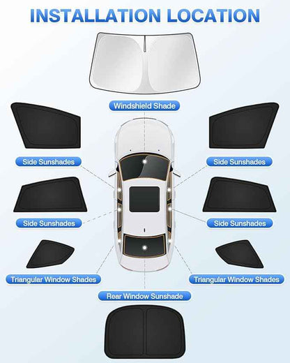 Sunshades for Tesla Model S 2012-2025 2026 (Not for Model S Plaid/Long Range) Windshield Sun Shade Side Rear Window Shade Cover Sun Visor Shield Privacy Protection Keep Vehicle Cool Black 8PCS