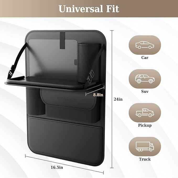Coverado Car Backseat Organizer(2 Packs) with Tablet Tray, Nappa Leather Organizer for Car Seat Back, Waterproof Car Seat Organizer with Touch Screen, Seat Protector Kick Mats for Kids