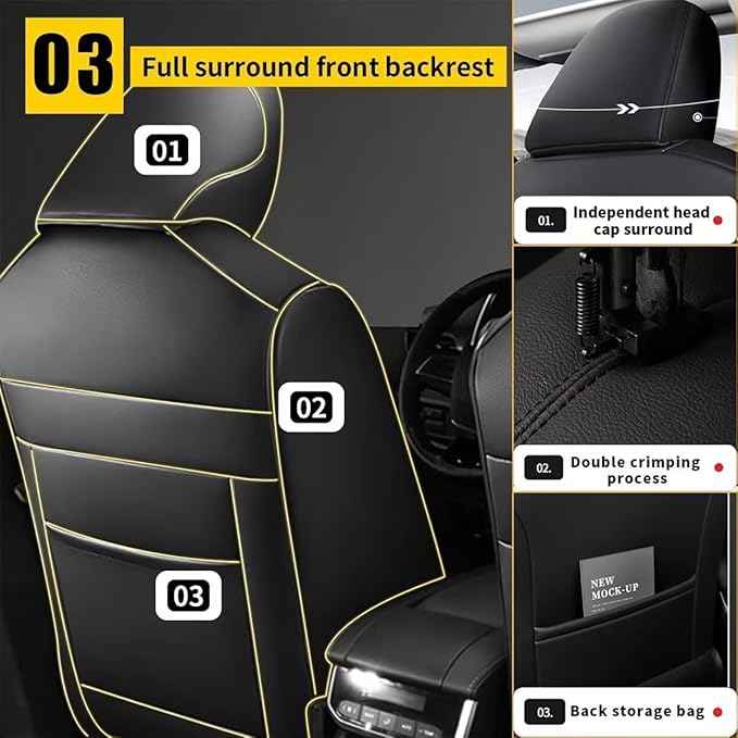 YORKNEIC Full Set Seat Covers Fit for Ford Flex 2011-2019: Faux Leather Car Seat Covers - Waterproof Car Seat Protector(Black)