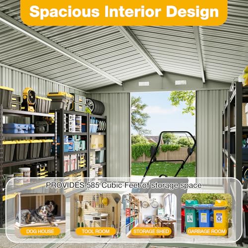 10x12 FT Outdoor Storage Shed with Base & Lockable Double Doors