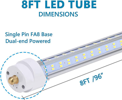 (Pack of 10 8 Foot LED Bulbs,150W 18800lm 6000K, Super Bright, T8 T10 T12 LED Tube Lights, FA8 Single Pin LED Lights, Clear Cover, V Shaped,to Replace Fluorescent Light Bulb