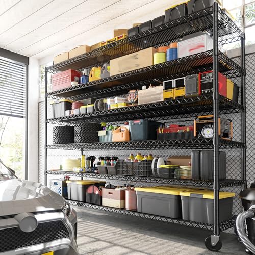 60" W 6 Tier Wire Shelving with Wheels & Feet
