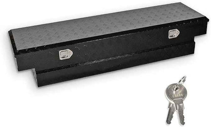 69 Inch Black Heavy Duty Aluminum Tool Box Wide Utility Trailer Stripes Plated 5 Bar Tread for Pick Up Truck Bed RV ATV Organizer Trailer Storage ToolBox w/Lock and Keys (69"X20"X14.75")