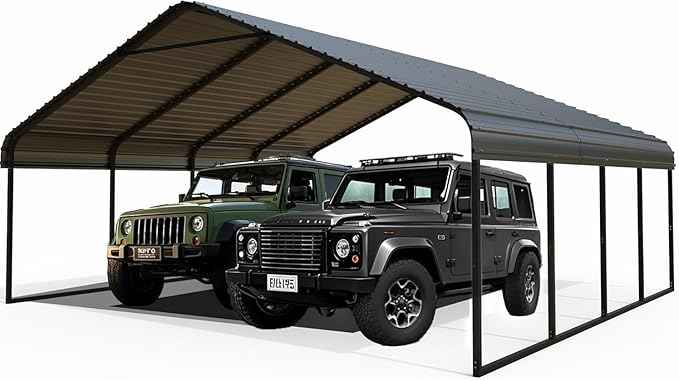 20x20 FT Heavy Duty Metal Carport with Galvanized Steel Roof & Frame - All-Weather Portable Garage Shelter for 2 Cars, Safe Boat Cover & Yard Protection