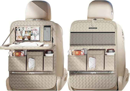 Car Seat Organizers,Multi-functional Back Seat Protectors, Storage Pouches, and Tray Holders (for Cars, Kids, Seat Back and Rear Seats) (Woven Beige, 2 Pcs)