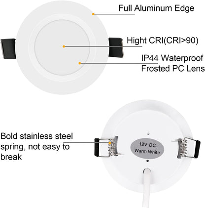 RV Boat Recessed Ceiling Light 6 Pack 12V LED Puck Light with Hole Puncher DC 12V 3W Full Aluminum Downlights for Under Cabinet Camper Vans RV Interior Lighting,2700-3200K