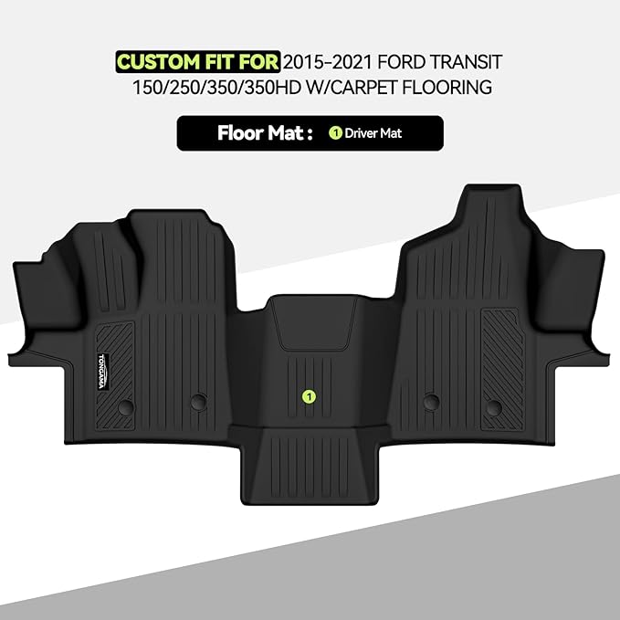 Tongama-Floor Mats for 2015-2021 Ford Transit 150/250/350/350HD w/Carpet Flooring, All Weather TPE Floor Liners for Ford Transit Waterproof Accessories