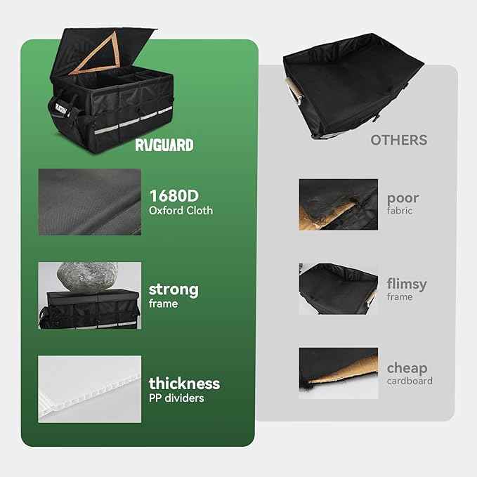 RVGUARD RV Storage Caddy, RV Storage and Organization, with Removable Dividers, Collapsible, Car Trunk Organizer with Large Capacity Waterproof, for RV Accessories, Black