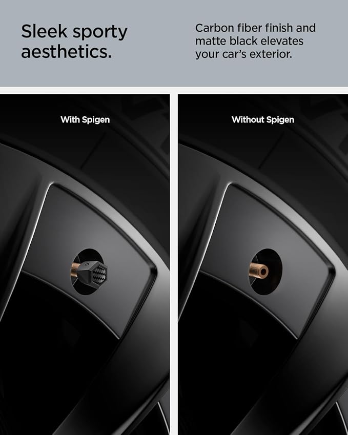 Spigen Magnetic Car Tire Valve Caps in Carbon Black (Never Lose, Fade Resistant) for Schrader Valve Stem Caps - 4 Pack