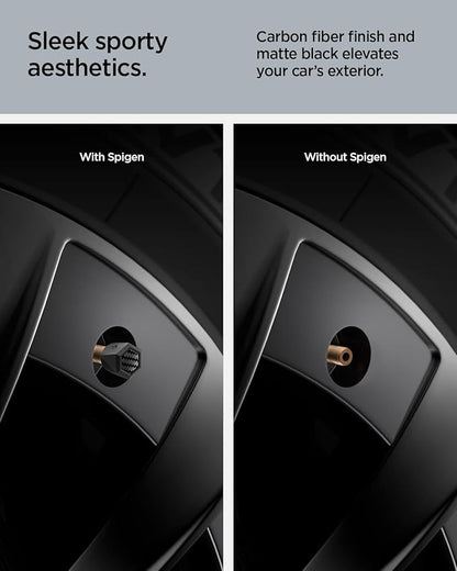 Spigen Magnetic Car Tire Valve Caps in Carbon Black (Never Lose, Fade Resistant) for Schrader Valve Stem Caps - 4 Pack