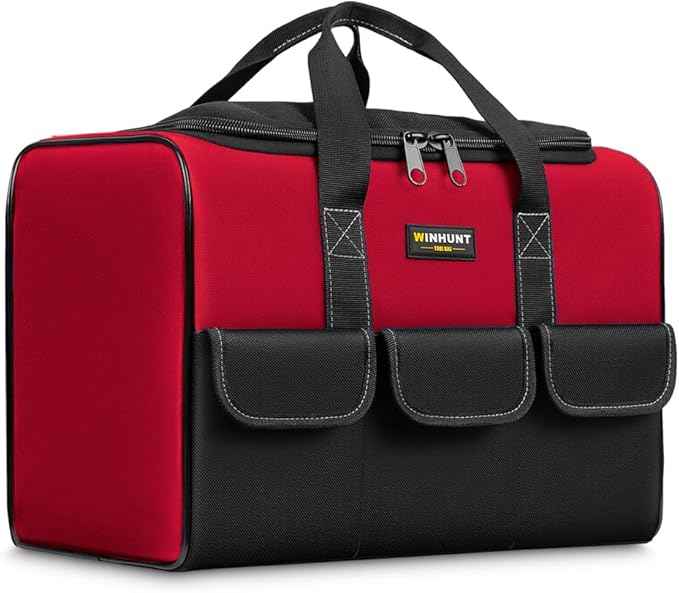 Tool Bags for Men, 17inch Tool Bag Organizer with 6Pockets, Waterproof 600D Fabric Cloth, 16.9 x 11.8 x 9.8 inches, Red and Black, Double Zipper