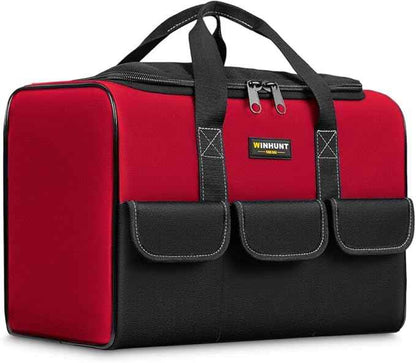 Tool Bags for Men, 17inch Tool Bag Organizer with 6Pockets, Waterproof 600D Fabric Cloth, 16.9 x 11.8 x 9.8 inches, Red and Black, Double Zipper
