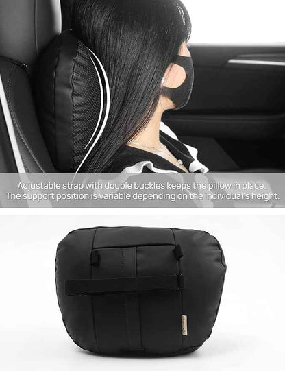 TPARTS Leather Headrest Neck Pillow for Tesla Model Y/X/3/S, Tesla Model 3 Accessories, Tesla Model Y Accessories, Car Neck Pillow for Traveling (1pc Black)