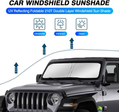 KUST Windshield Sun Shade for 2018-2023 Jeep Wrangler JL & 2/4 Door 4XE &2020-2023 Jeep Gladiator JT Front Window Sun Shade Sun Visor Protector Foldable Blocks UV Rays Keep Your Car Cool