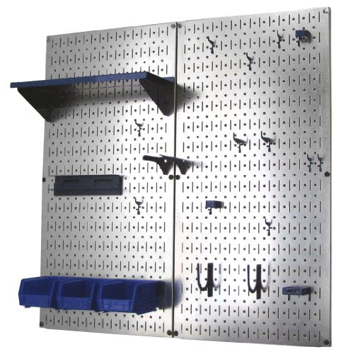 Metal Pegboard Organizer Utility Tool Storage and Garage Pegboard Organizer Kit with Metallic Tool Board and Blue Accessories