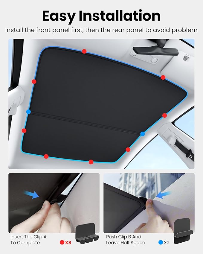 REEVAA 2025 Upgrade Tesla Model S Sunshade Roof [No Gaps, No-Sagging] Tesla S Accessories Heat Insulation Foldable Glass Sunroof Cover for Model S 2022-2025, 2PCS, Black
